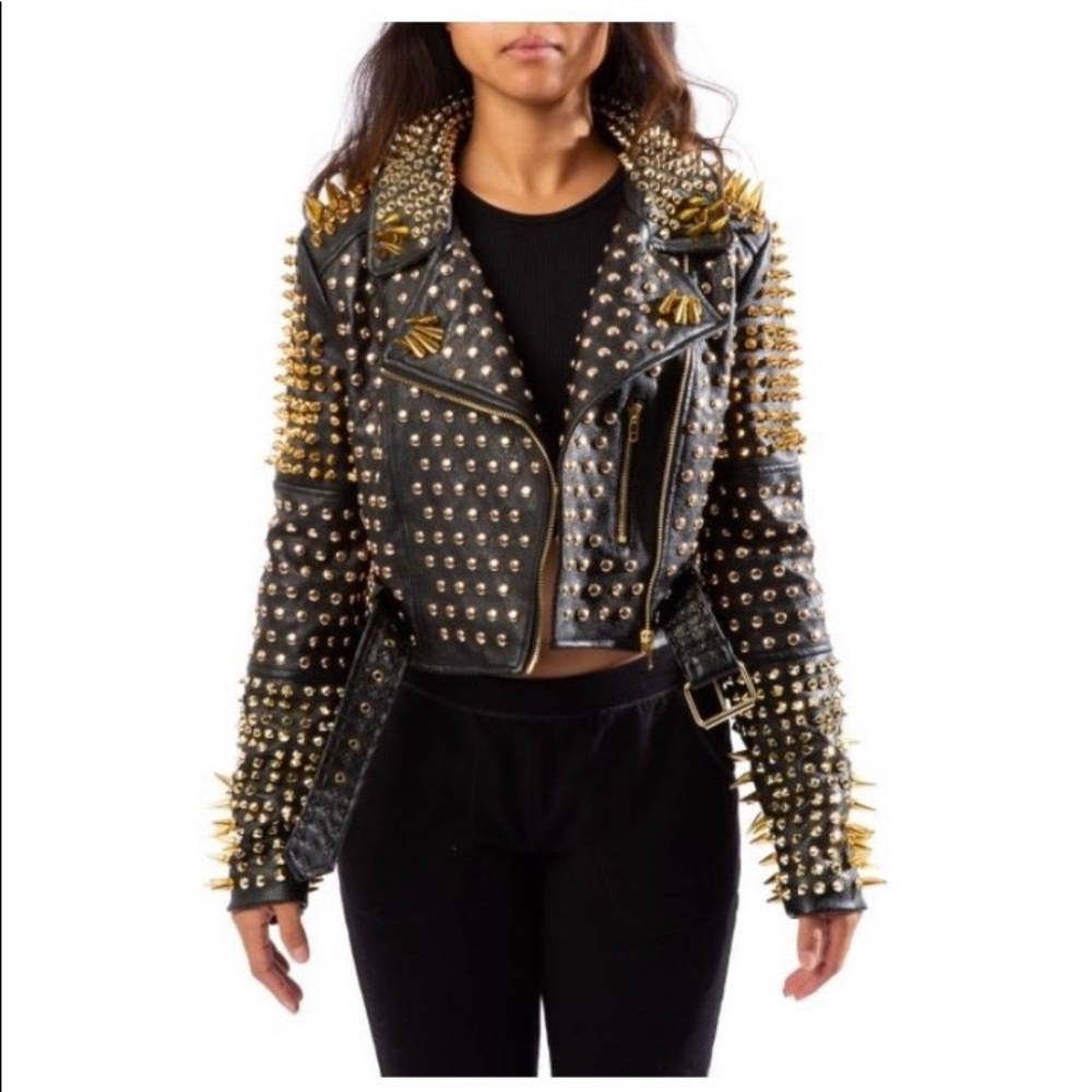 LUCIFER STUDDED CROP LEATHER JACKET